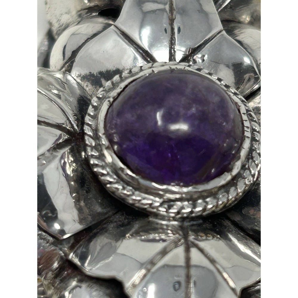 Vintage Mexican 925 Sterling Silver Amethyst Cross Pendant 62g Pre 1948 - Picture 6 of 16